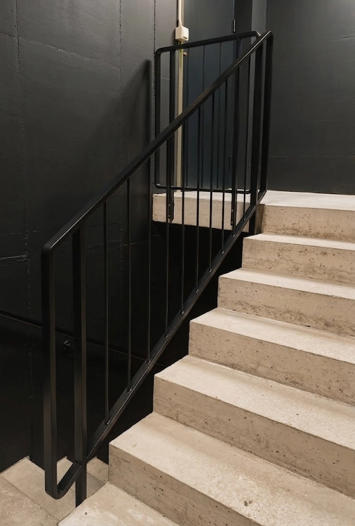Spiral steel staircase in modern lobby